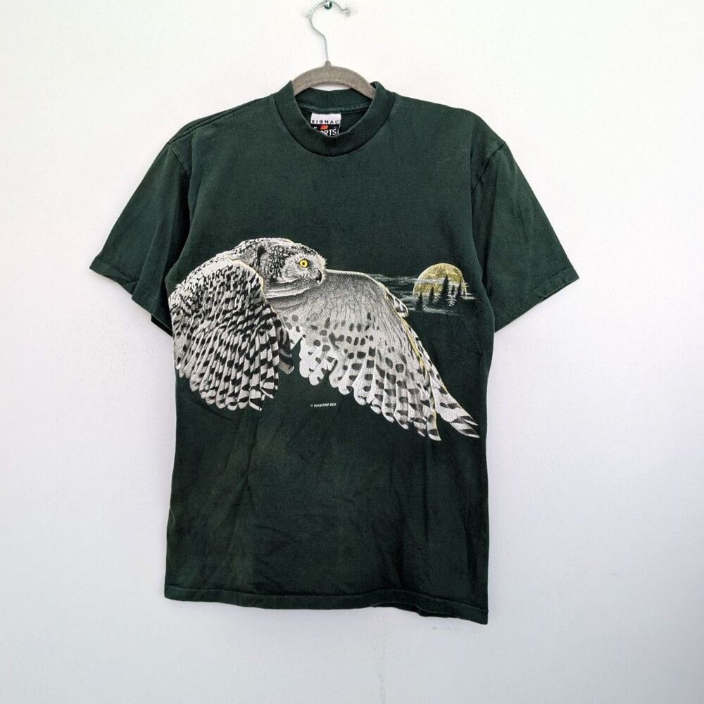 Vintage Single Stitch Owl Print Signal Sports Short Sleeve T-shirt M Made in USA